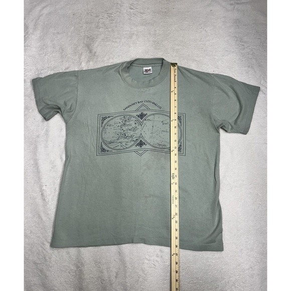 Vtg 90s Sandusky Bay Clothing Co Moss Green Single Stitch Graphic T-Shirt Size L - Picture 8 of 11